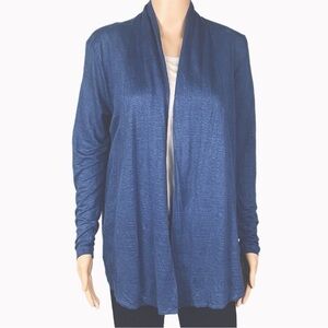 J.JILL 100% Linen blue open front lightweight waterfall cardigan Small/Petite